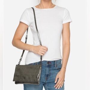 🆑 Clearance Johnny Was Gemma Laminated Suede Gunmetal Convertible Clutch NWT